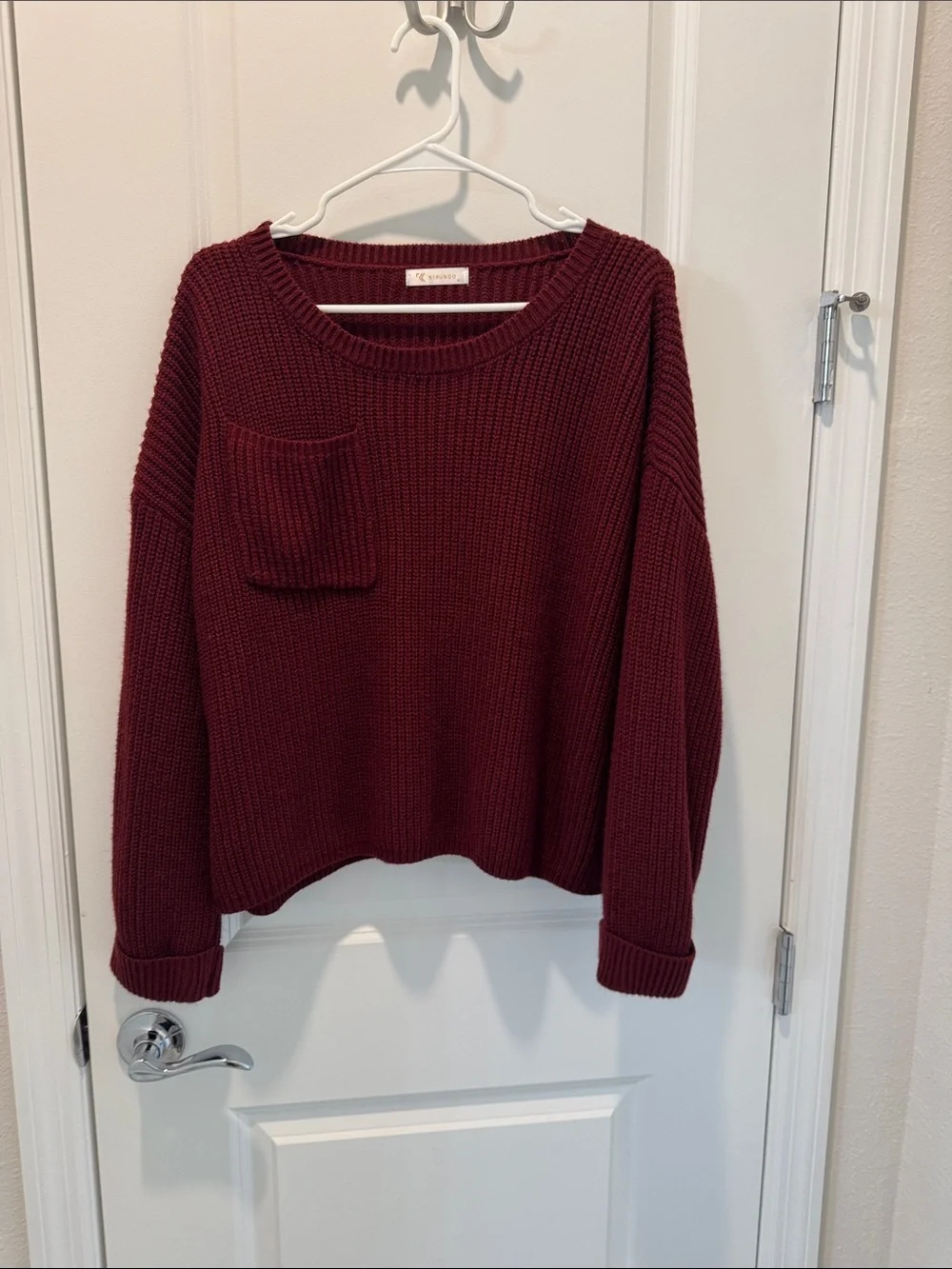 Croft & Barrow Burgundy Ribbed Crewneck Sweater with Pocket